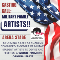 Photo of American flag and information of Arena Stage Military Family project.